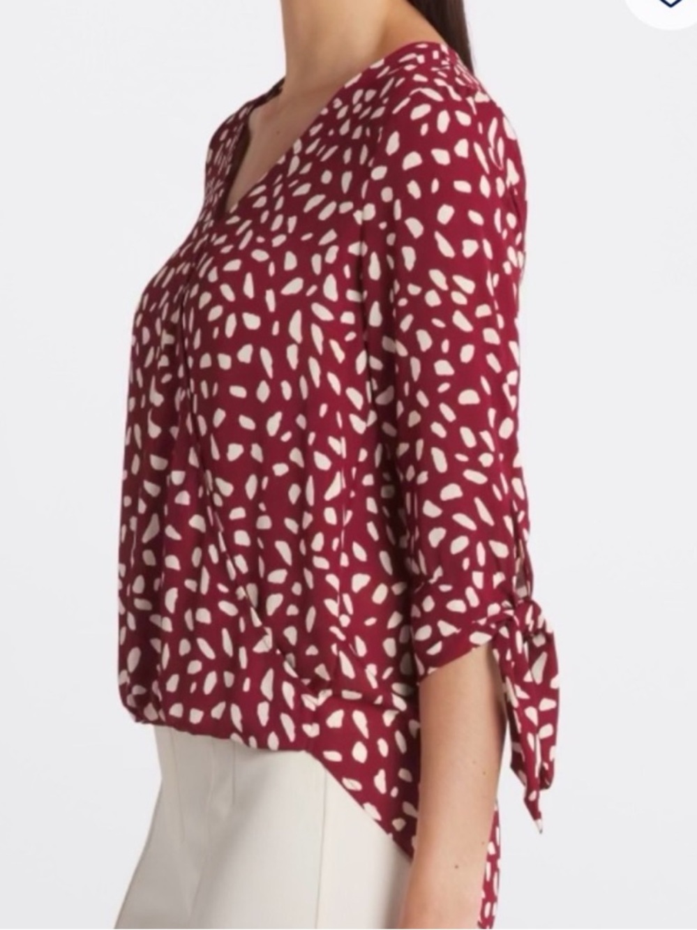 Beacon Red Print Surplice Wrap Blouse XL Tie Sleeve Flowy Top Stitch Fix - Picture 2 of 5